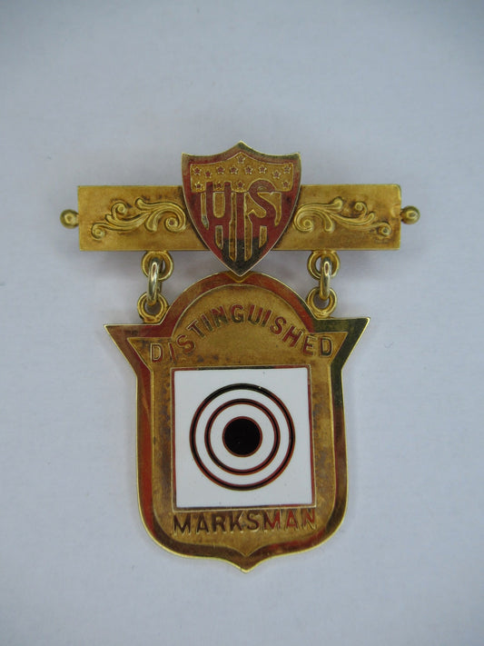 USA GOLD DISTINGUISHED MARKSMAN SHOOTING BADGE AWARDED TO MAJ. WINDFIELD PRICE, 3RD INF. 1916. MADE IN SOLID 14K GOLD.