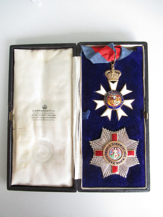 GREAT BRITAIN ORDER OF ST. MICHAEL & ST. GEORGE K.C.M.G. NECK BADGE AND BREAST STAR IN ORIGINAL GARRAD & COMPANY CASE. SILVER/GILT. RR!