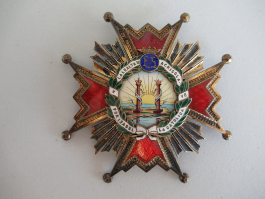 SPAIN ORDER OF ISABELLA THE CATHOLIC GRAND CROSS BREAST STAR. SILVER. 1930'S. MINOR ENAMAL CHIPPING TO LOWER ARM OF CROSS. REPLACEMENT PIN. RARE!
