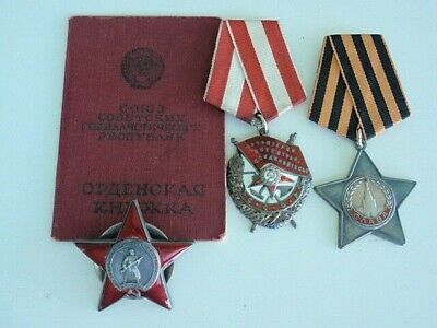 SOVIET RUSSIA GROUP OF 3 MEDALS WITH DOCUMENT. ALL ORIGINAL. RARE! VF+