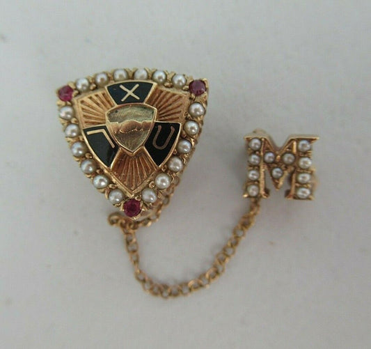 USA FRATERNITY SWEETHEART PIN. MADE IN GOLD 10K. RUBIES. MARKED. 1677