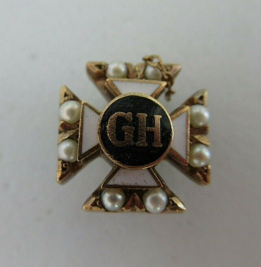 USA FRATERNITY SWEETHEART PIN 'GH'. MADE IN GOLD 10K. NAMED. 1654