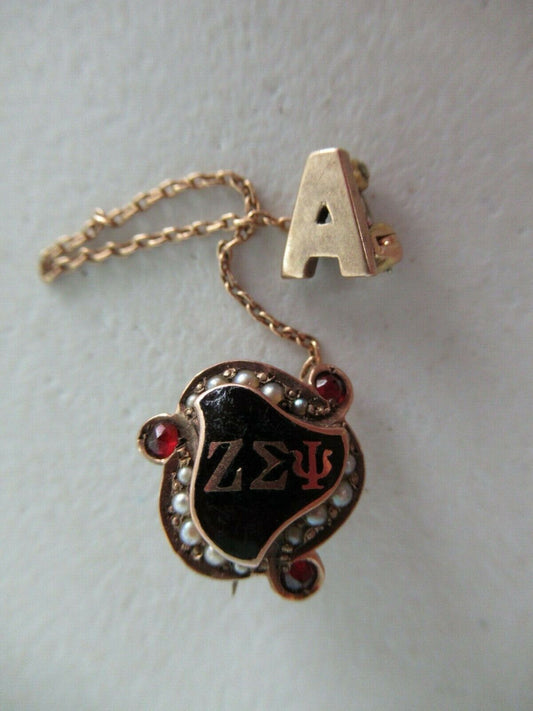 USA FRATERNITY PIN ZETA SIGMA PSI. MADE IN GOLD 10K. RUBIES. 971