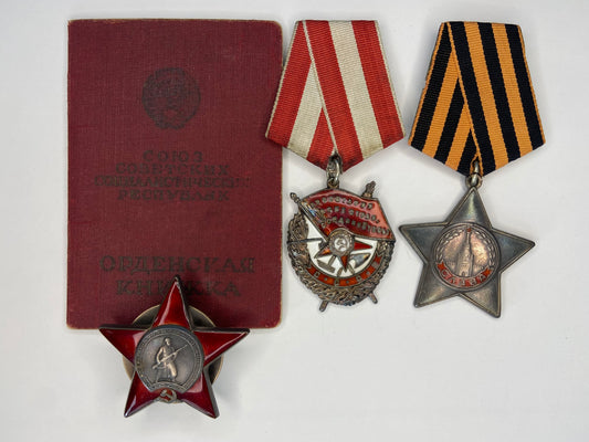 SOVIET RUSSIA GROUP OF 3 MEDALS WITH DOCUMENT. ALL ORIGINAL. RARE! VF+