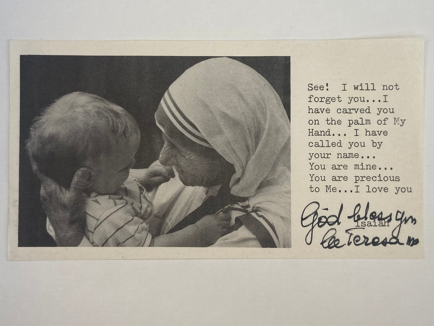 Mother Teresa (1910-1997) Signed Prayer Card