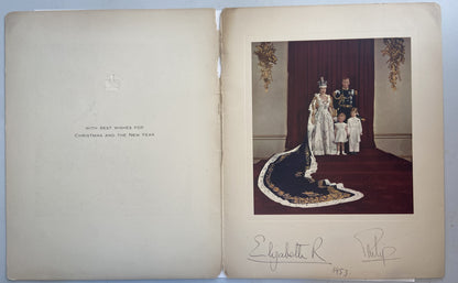 1953 QUEEN ELIZABETH II & PRINCE PHILIP CHRISTMAS CARD. HAND SIGNED