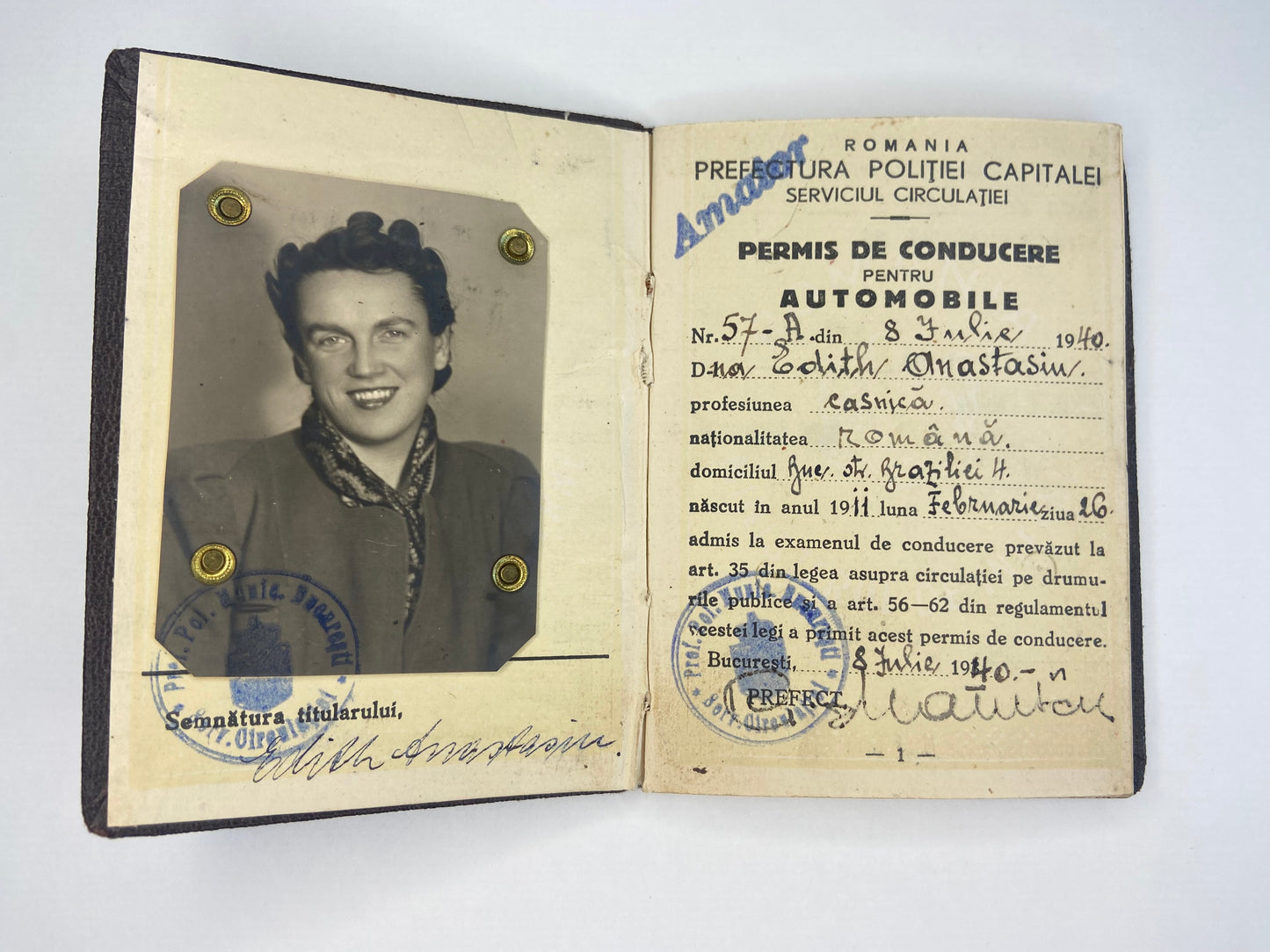 1940 Romanian Kingdom Driver's License