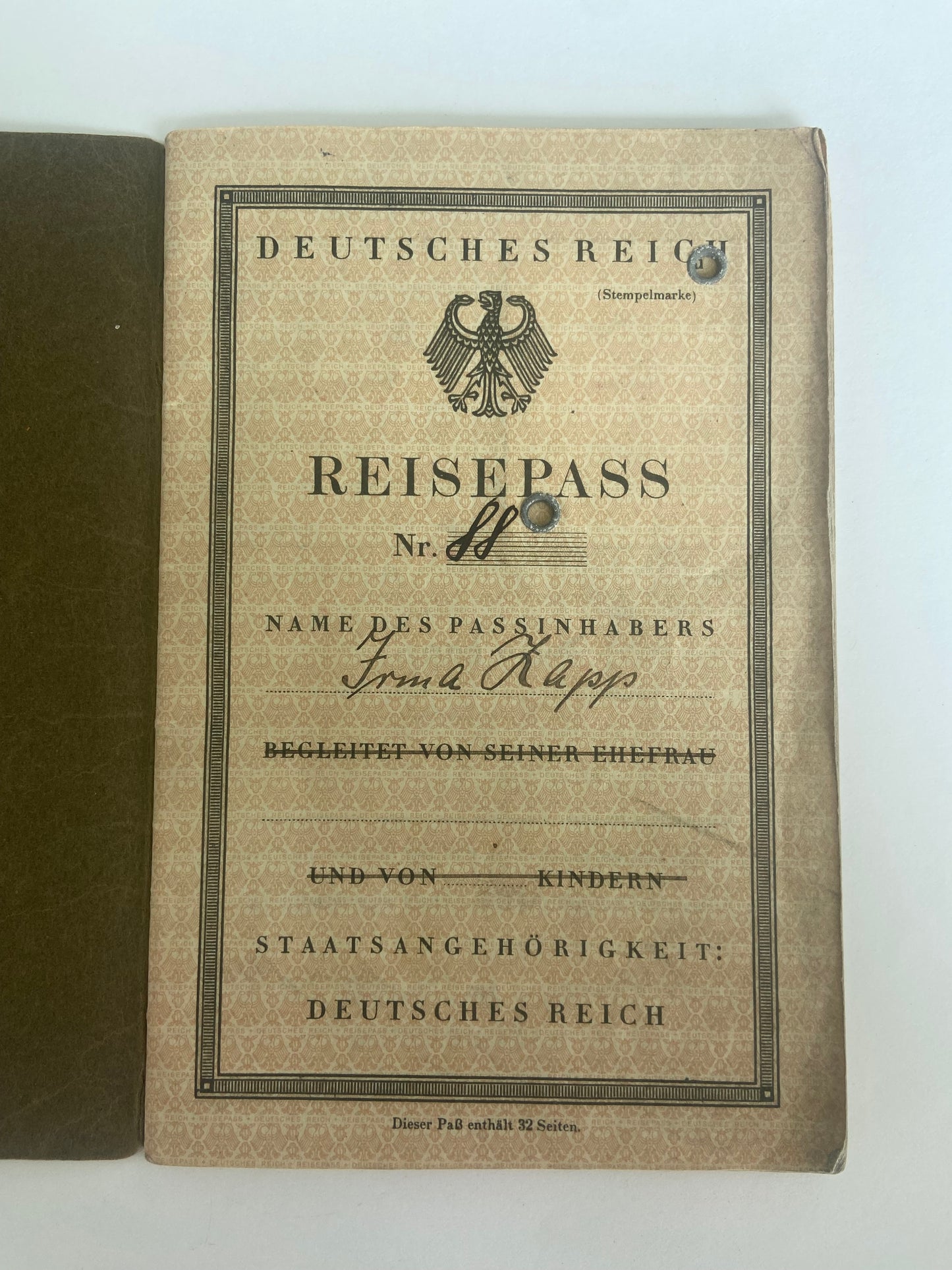 1936 German Imperial Passport