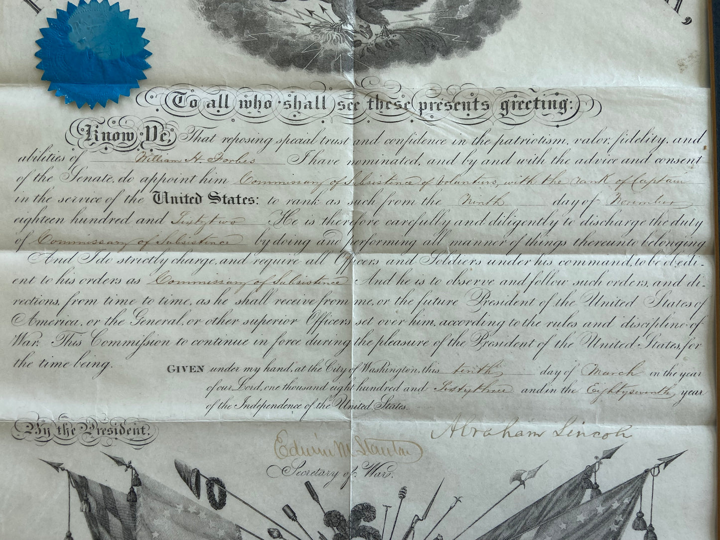 President Abraham Lincoln Hand Signed Promotional Document