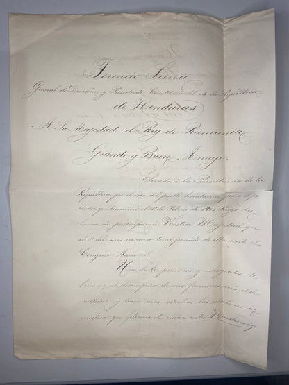 Honduras 1899 letter from the Constitutional President to the king of Romania