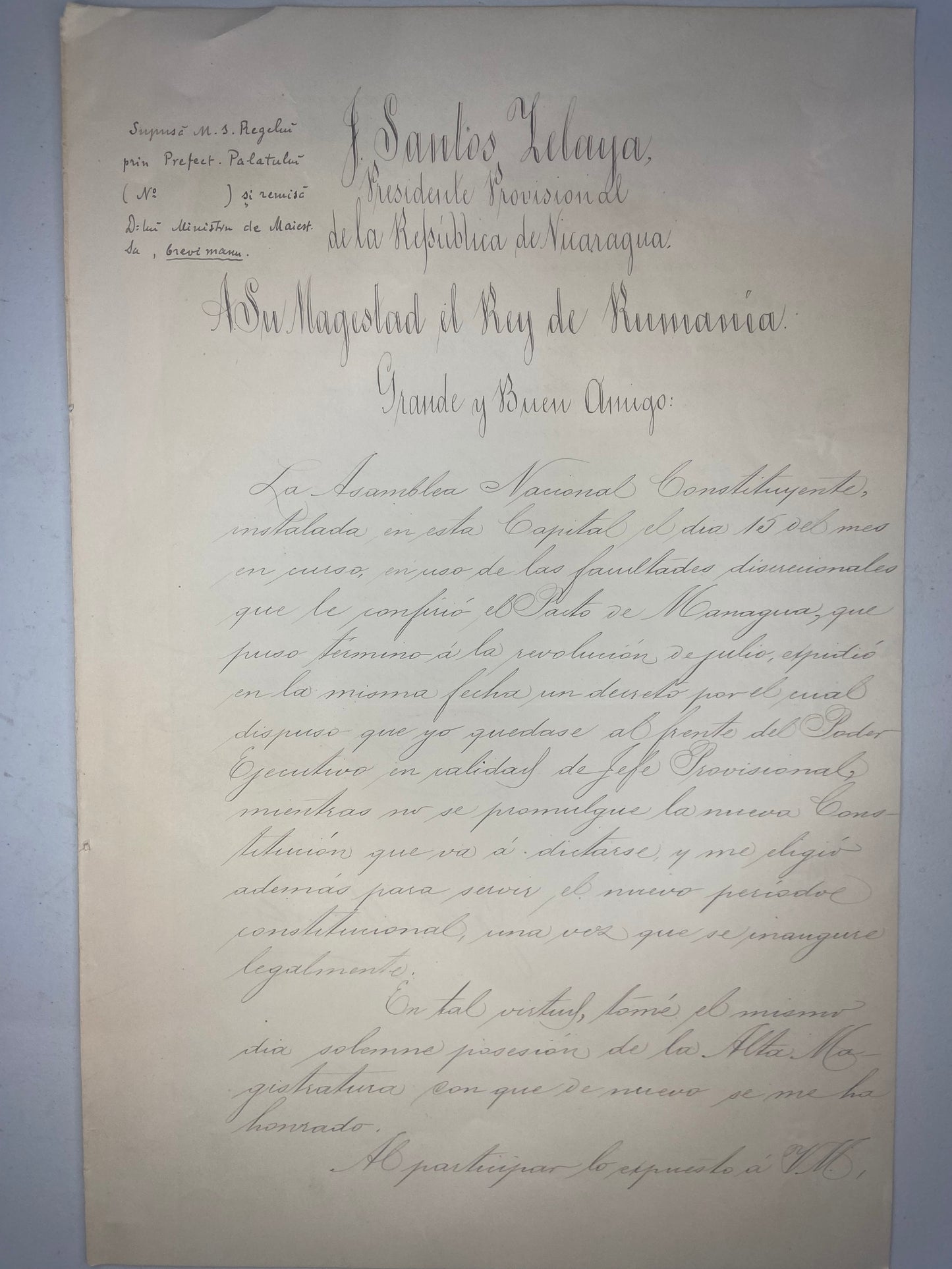 1893 Nicaragua Document Hand Signed by the Provisional President Santos Zelaya and the Minister of Foreign Affairs