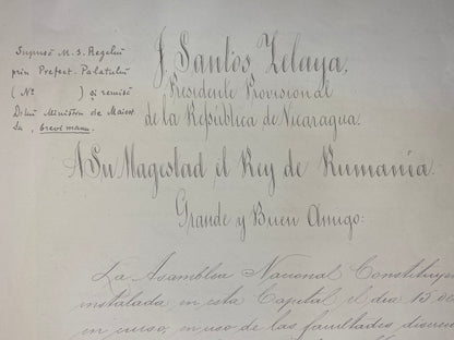 1893 Nicaragua Document Hand Signed by the Provisional President Santos Zelaya and the Minister of Foreign Affairs