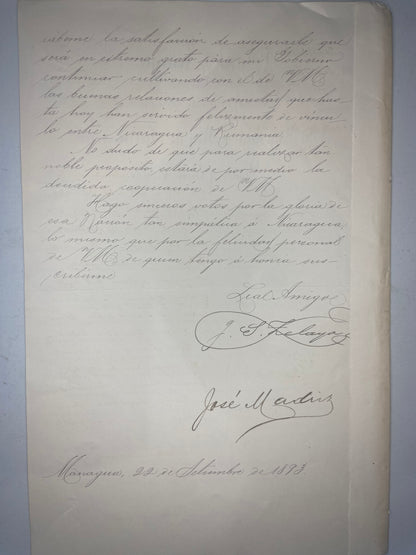 1893 Nicaragua Document Hand Signed by the Provisional President Santos Zelaya and the Minister of Foreign Affairs