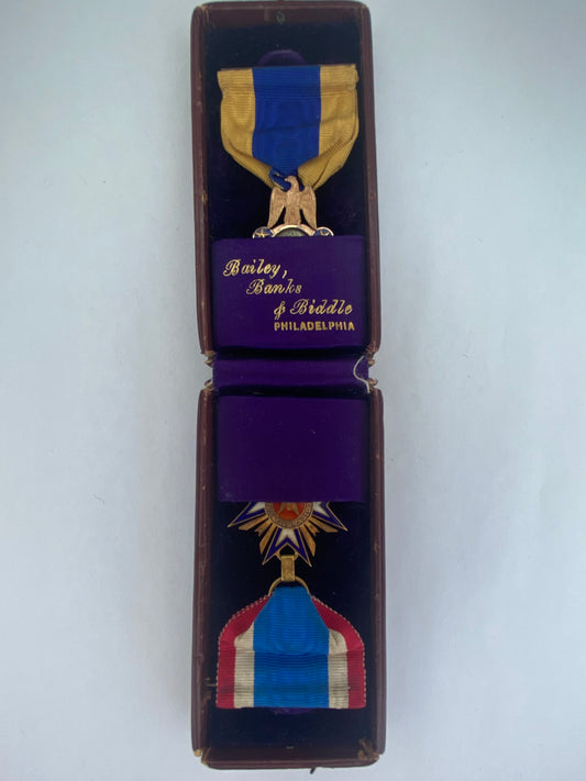 USA GROUP OF TWO SOCIETY BADGE MEDALS AWARDED TO THE SAME RECIPIENT.