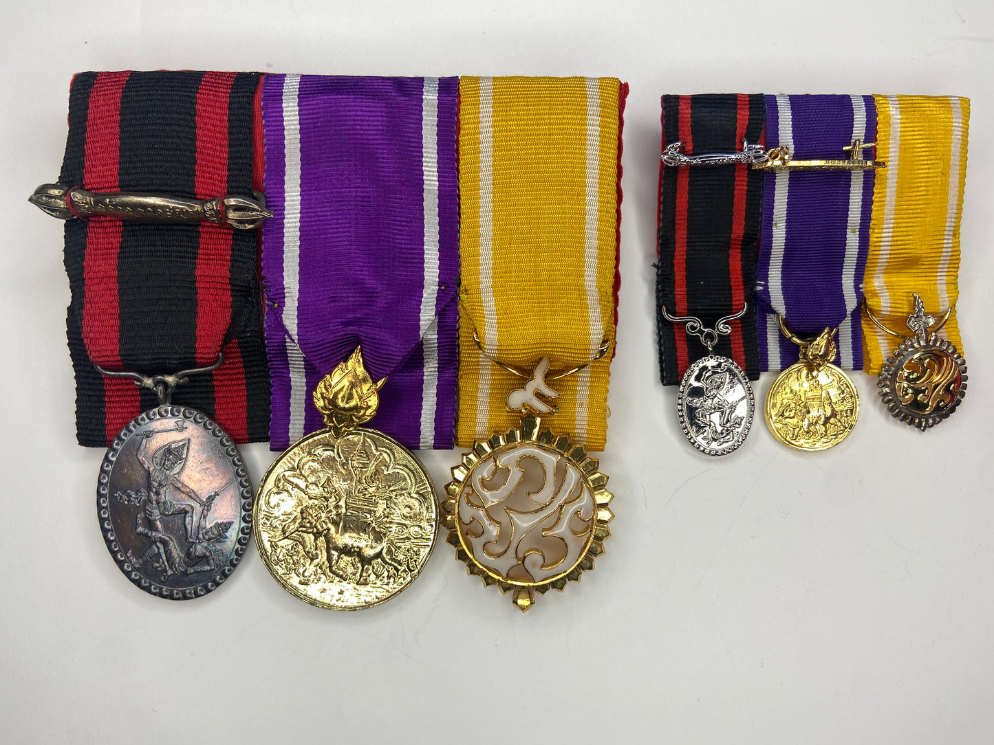 A 3 Medal Bar from Thailand with Matching Miniatures