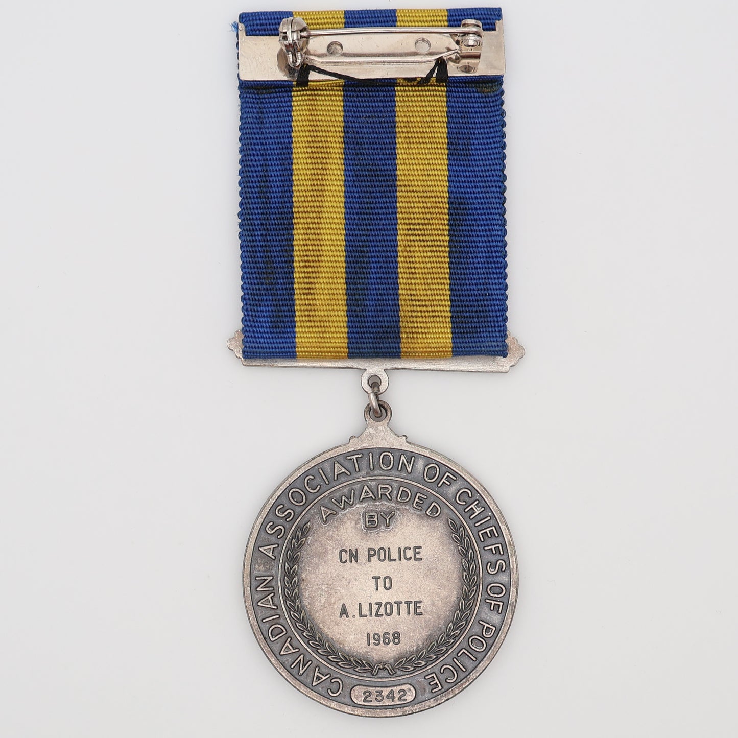 Canada Association of Chiefs of Police Service Medal, 1968, Named, No. 2342