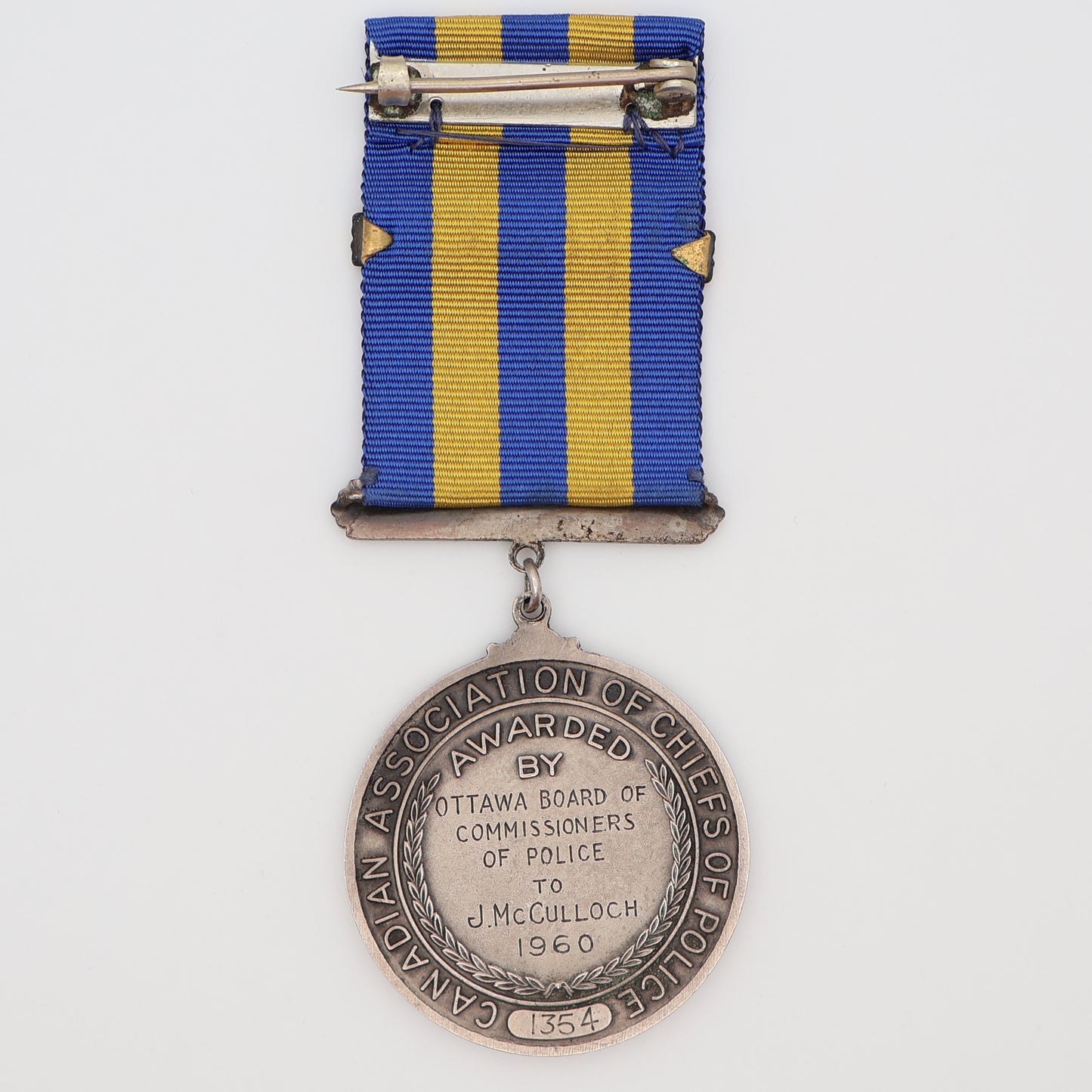 Canada Association of Chiefs of Police Service Medal, 1960, Named, No. 1354