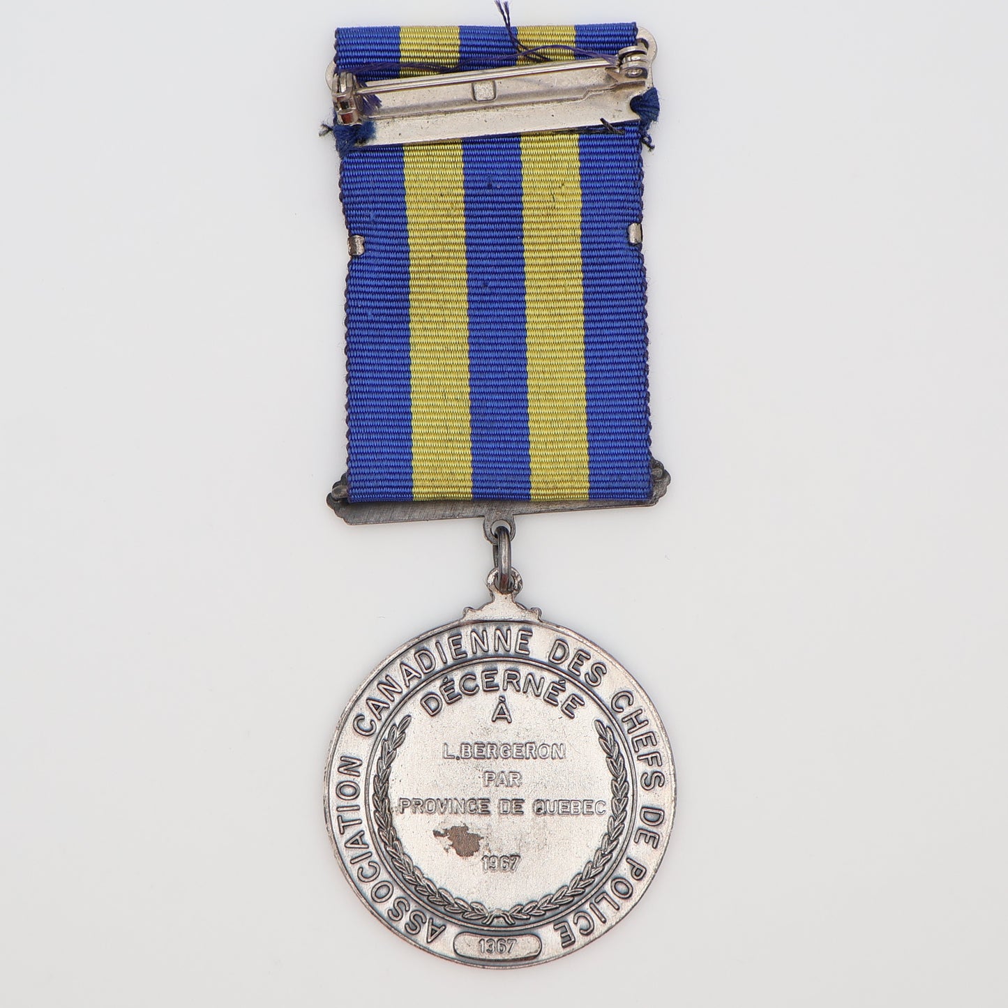 Canada Association of Chiefs of Police Service Medal, 1967, Named, No. 1367