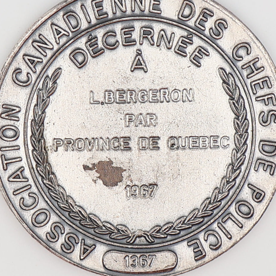 Canada Association of Chiefs of Police Service Medal, 1967, Named, No. 1367