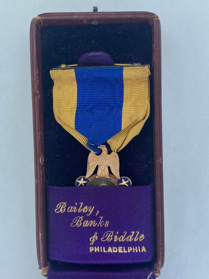 USA GROUP OF TWO SOCIETY BADGE MEDALS AWARDED TO THE SAME RECIPIENT.