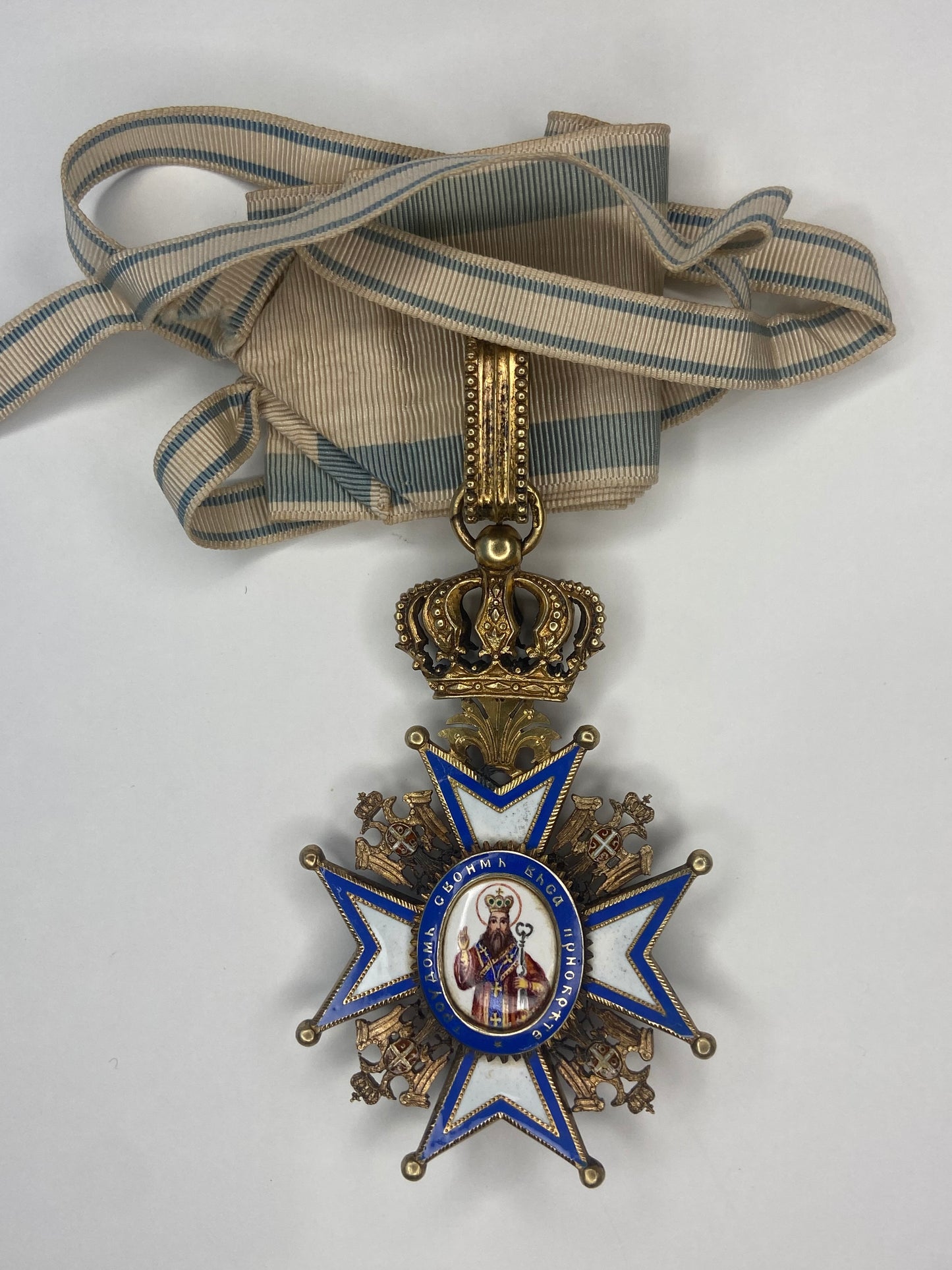 SERBIA ORDER OF ST. SAVA COMMANDER GRADE NECK BADGE. TYPE 1. RARE!! EF