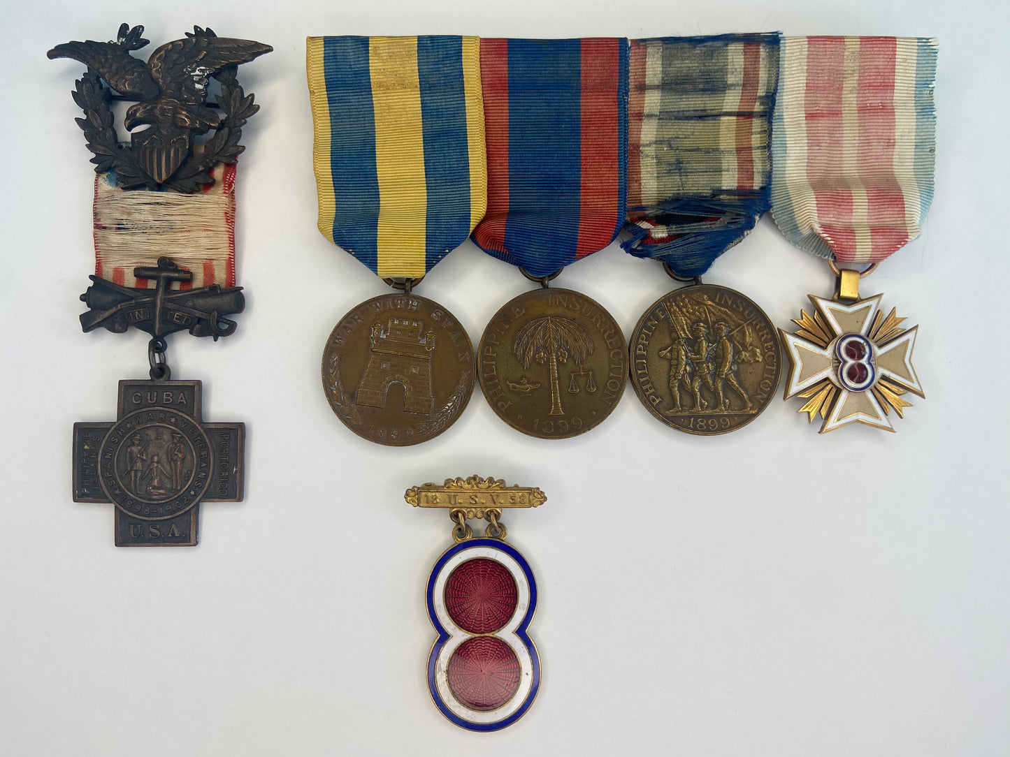 USA SPANISH WAR MEDAL GROUP OF 5 MEDALS. ARMY OF PHILLIPINES MEDAL IN GOLD!