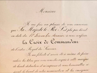 GREECE ORDER OF THE REDEEMER COMMANDER GRADE DOCUMENT IN FRENCH LANGUAGE. DOCUMENT ONLY! RR!!