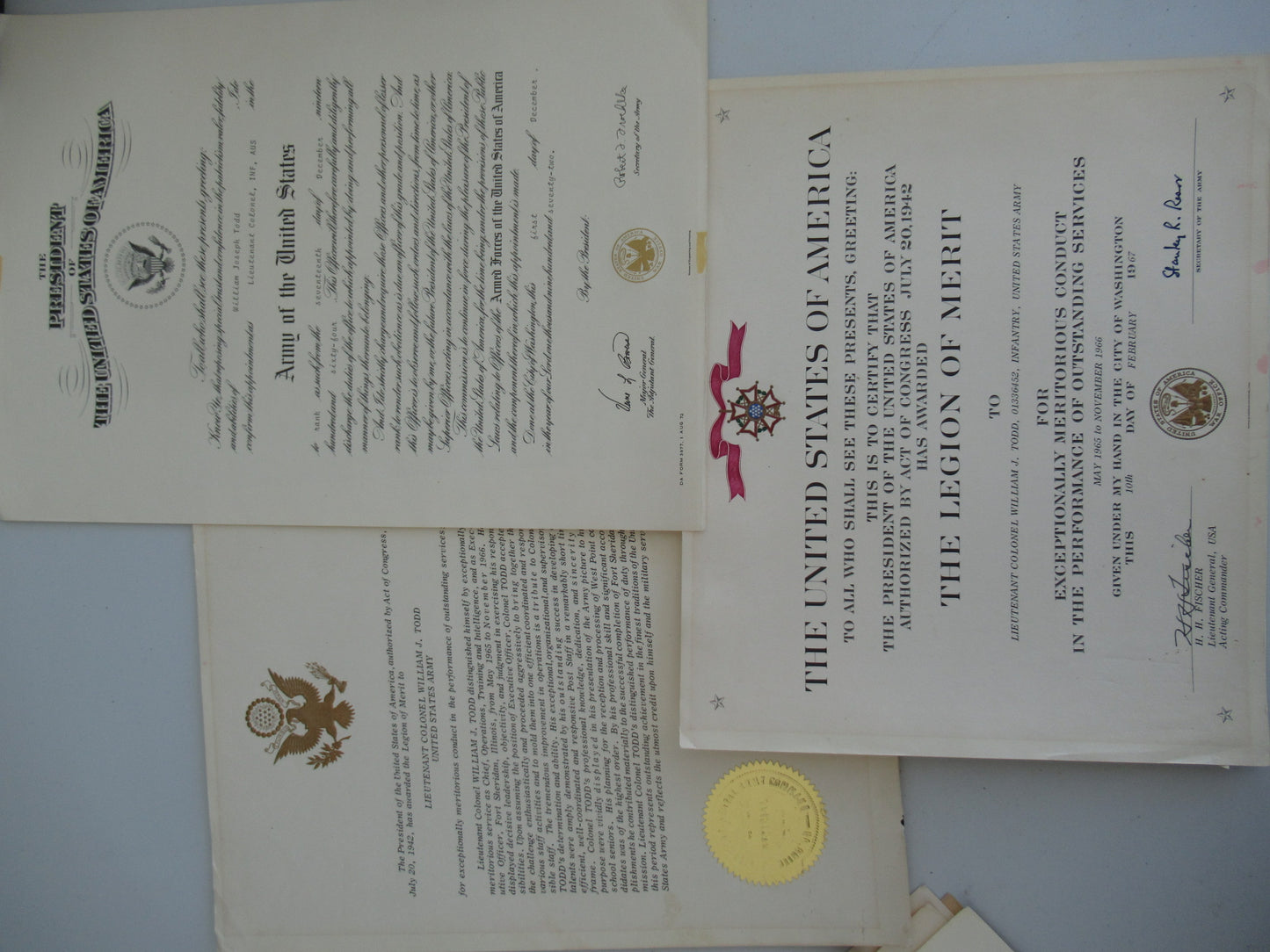 USA GROUP OF MEDALS DOCUMENTS BELONGING TO LT. COL. WILLIAM J. TODD.