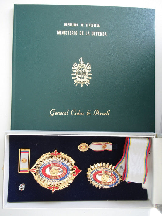 USA VENEZVUELA MILITARY ORDER FOR NATIONAL DEFENSE GRAND OFFICER SET. CASED. COMES WITH DOCUMENT AWARDED TO COLIN POWELL!