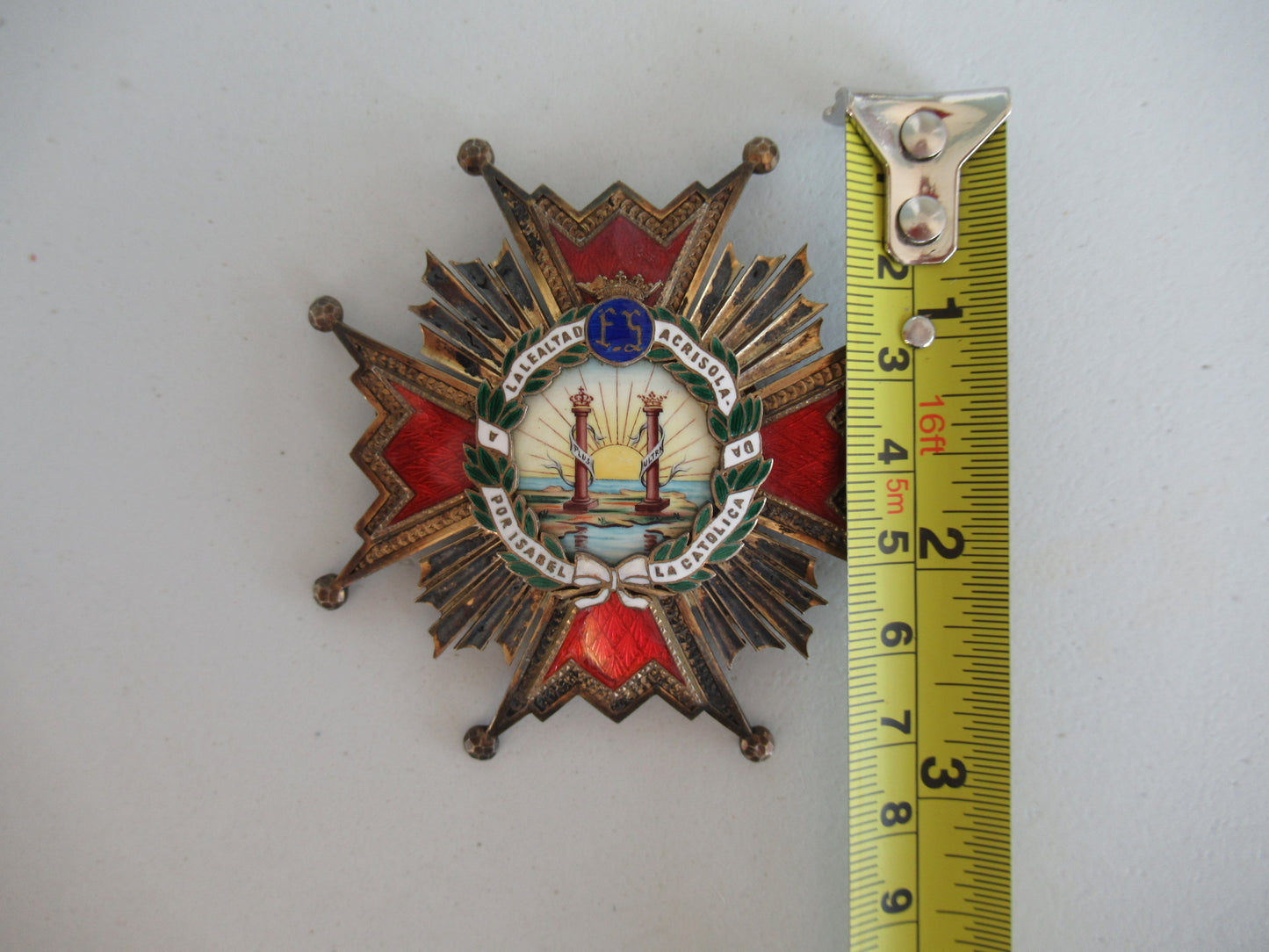 SPAIN ORDER OF ISABELLA THE CATHOLIC GRAND CROSS BREAST STAR. SILVER. 1930'S. MINOR ENAMAL CHIPPING TO LOWER ARM OF CROSS. REPLACEMENT PIN. RARE!