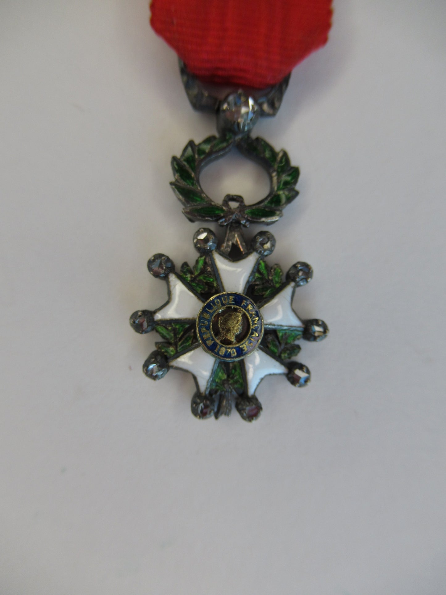 FRANCE ORDER OF THE LEGION OF HONOR MINIATURE WITH DIAMONDS. SILVER. RARE. VF+