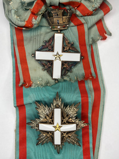 ITALY REPUBLIC ORDER OF MERIT GRAND CROSS BADGE SASH & BREAST STAR. SILVER