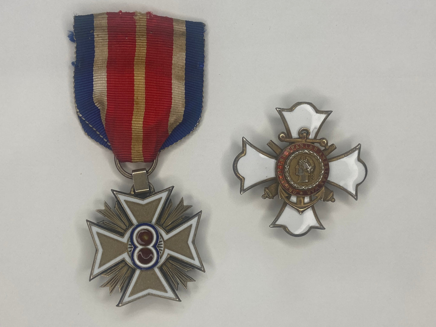 USA SOCIETY BADGE GROUP: PHILIPPINES ARMY & SPAN- AM MEDALS. BOTH SILV