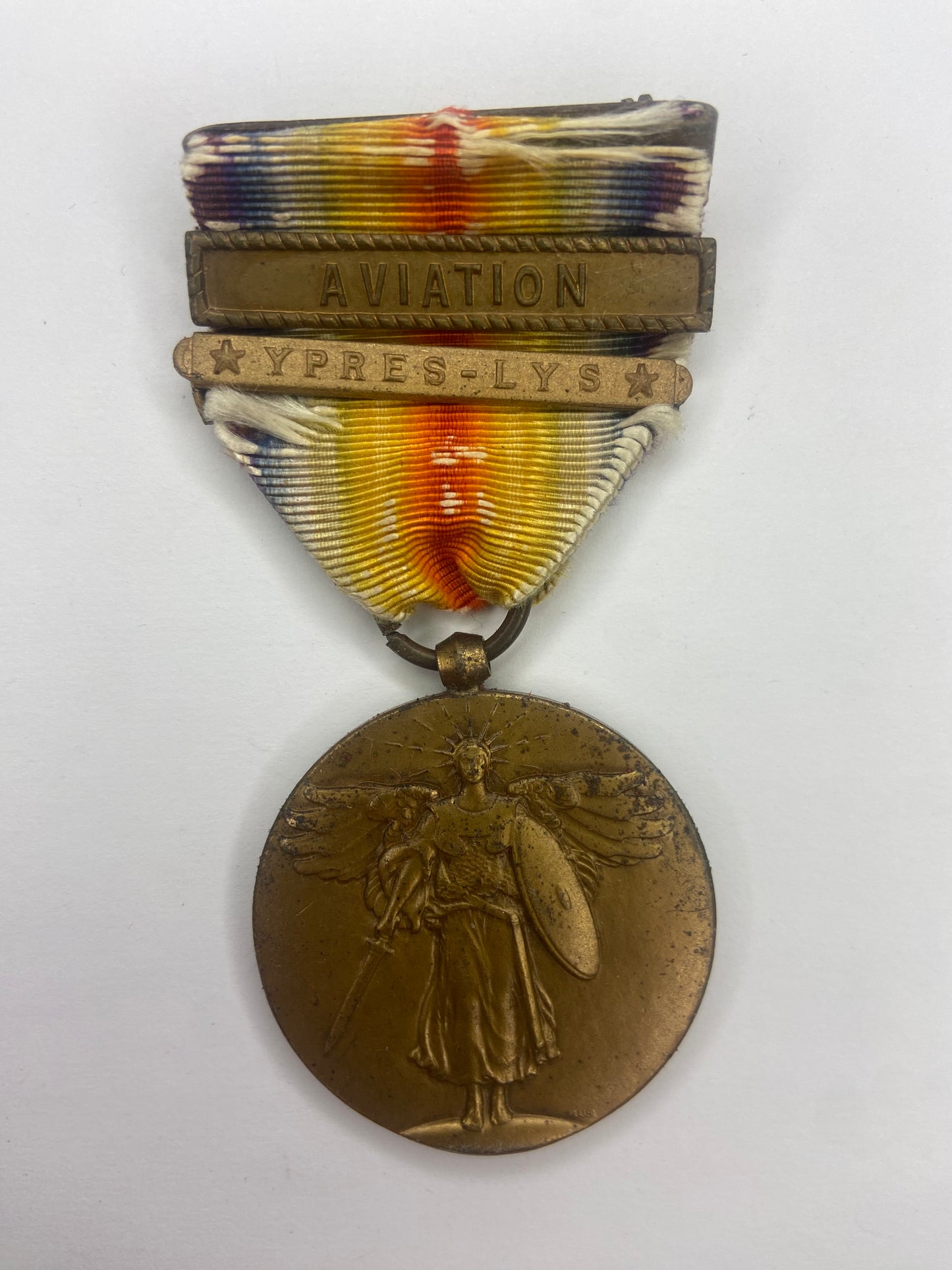 USA WWI VICTORY MEDAL WITH 'AVIATION' RIBBON BAR. RARE. VF+