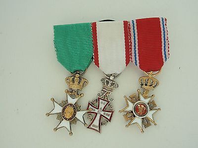 SWEDEN DENMARK NORWAY 3 GROUP MINIATURE MEDAL BAR. TWO IN GOLD. RARE