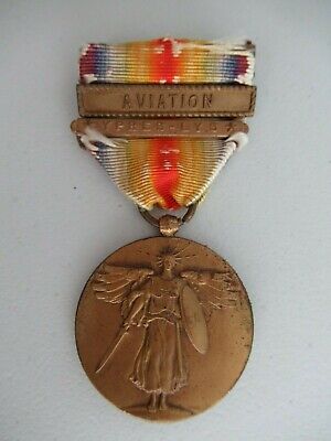 USA WWI VICTORY MEDAL WITH 'AVIATION' RIBBON BAR. RARE. VF+