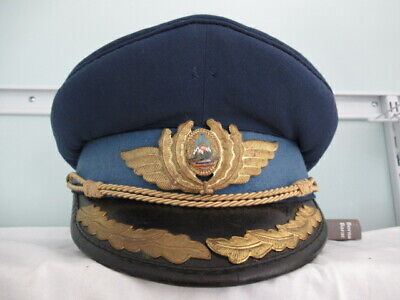 ROMANIA SOCIALIST RSR SR. OFFICER'S AIR FORCE PILOT VISOR HAT.  VF+ ME