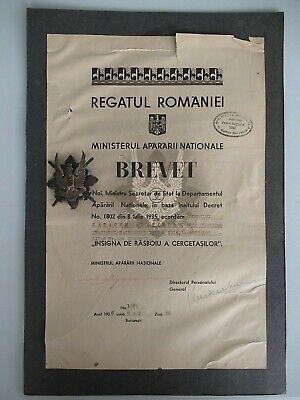 ROMANIA KINGDOM SCOUT OFFICER'S REGIMENT BADGE. MARKED. #34! W/ DOCUMENT