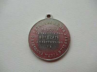 ROMANIA KINGDOM PRINCESS MARIA STIRBEY GHIKA BAPTISM MEDAL 1881. RARE!