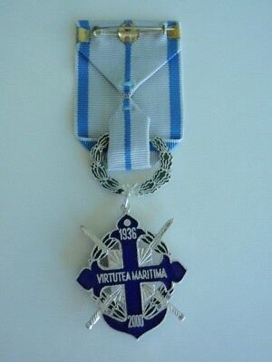 ROMANIA ORDER OF NAVAL BRAVERY 5TH CLASS WITH SWORDS. SILVER. RARE! VF