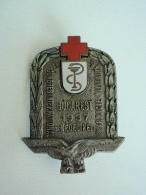 ROMANIA KINGDOM 1937 MILITARY PHARMACIST'S CONGRESS BADGE MEDAL. RARE!