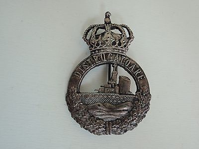 ROMANIA KINGDOM NAVAL OFFICER'S DESTROYER BADGE MEDAL. WHITE METAL. RA