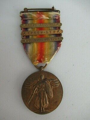 USA WWI VICTORY MEDAL W/ 3 RIBBON BARS. VF