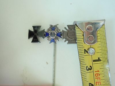 GERMANY IMPERIAL 3 MINIATURE MEDAL BAR ON STICK PIN. VF+
