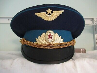 SOVIET RUSSIA OFFICER'S AIR FORCE PILOT PARADE VISOR HAT.  VF+ MEDAL.