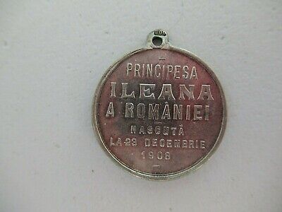 ROMANIA KINGDOM PRINCESS ILEANA OF ROMANIA BAPTISM MEDAL 1908. SILVER/