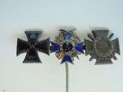 GERMANY IMPERIAL 3 MINIATURE MEDAL BAR ON STICK PIN. VF+