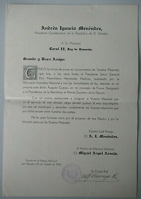 萨尔瓦多 1934 年总统致罗马尼亚国王的信宣布