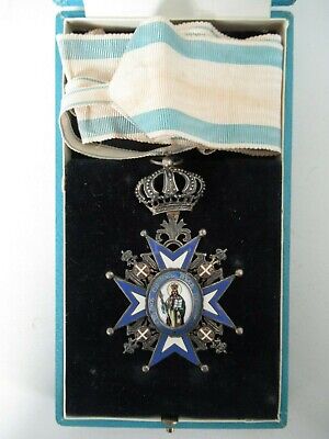 SERBIA ORDER OF ST. SAVA COMMANDER GRADE NECK BADGE WITH RIBBON. TYPE 3