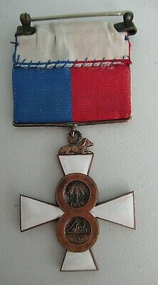 USA ARMY OF THE PHILLIPINES SOCIETY BADGE MEDAL. TYPE 1 ON ORIGINAL RIBBON